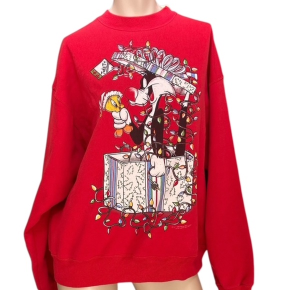 VTG Jerry Leigh Holiday Looney Toones Sylvester Tweety Sweatshirt XL - Picture 1 of 12
